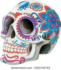 Decorative skull with vibrant floral patterns