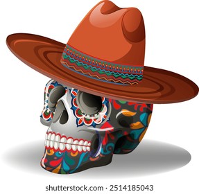 Decorative skull wearing a traditional Mexican hat