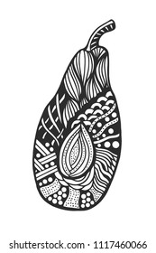 Decorative slice isolated avocado on white background. Vector illustration. Hand drawing