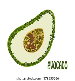 Decorative  slice isolated avocado on white background. Vector illustration.