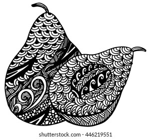 Decorative slice isolated avocado on white background. Vector illustration. Hand drawing