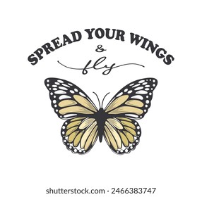 Decorative slogan with cute butterfly, vector for fashion, card, poster, wall art designs