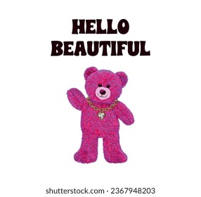 eslogan decorativo y oso de juguete rosa, diseño vectorial