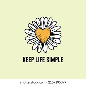 Decorative Slogan with Daisy Flower, Vector Design for Fashion and Poster Prints, Floral Design, Sticker, Wall Art, Phone Case, Heart Shape