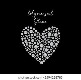 Decorative slogan with heart shape gemstone apparel, vector for fashion, card, poster, designs, elegant ornament