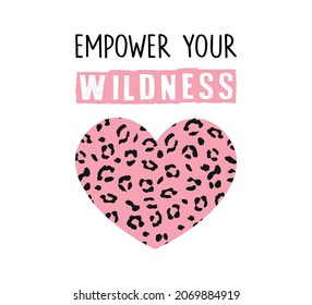 Decorative Slogan with Pink Leopard Pattern Heart Vector Design for Fashion and Poster Prints, Heart Shape, Leopard Skin, Sticker, Wall Art, Poster, T Shirt, Shirt