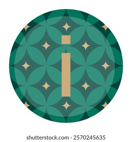 Decorative small letter i icon with seamless geometric floral pattern in green shades