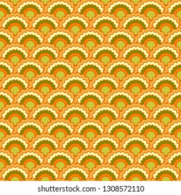 Decorative snake skin scales squama background, vector seamless fabric pattern, tiled textile print. Classic japanese squama scales seamless arc tiles texture. Wrapping paper pattern.