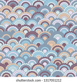 Decorative snake skin scales squama background, vector seamless fabric pattern, tiled textile print. Typical chinese squama scales seamless arc tiles mosaic. Roof pattern.