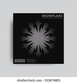 Decorative snowflake dots. Geometric shape of stippling particles. Gradient Halftone in pointillism style