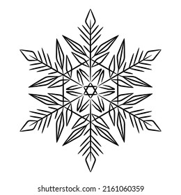 Schneeflocken einzeln auf weißem Hintergrund. Schwarze Silhouette aus gemusterten Schneeflocken. Vektorgrafik.