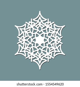 Decorative snowflake laser cut template for New Year holidays.