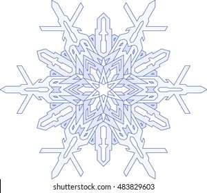 Decorative snowflake in mono line style. Vector geometric pattern in blue tones. 