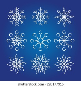 Decorative Snowflakes collection on a dark blue background. Part 3