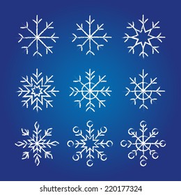 Decorative Snowflakes collection on a dark blue background. Part 2