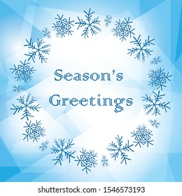 decorative snowflakes on light blue polygonal background - vector christmas greeting card