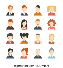 Decorative social media business blog users profile avatar trendy hairstyle design icons collection isolated flat vector illustration