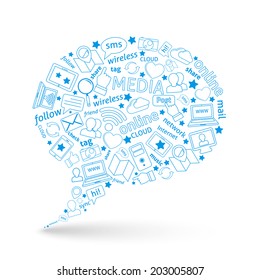Decorative social media computer networks symbols pictograms collection in bubble shape emblem design icon poster vector illustration