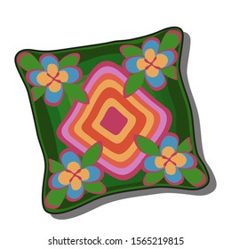 Decorative sofa cushion isolated on a white background. Vector cartoon close-up illustration