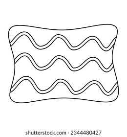 Decorative sofa pillow with wavy line print, doodle style flat vector outline for coloring book