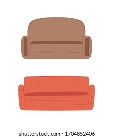 Decorative sofa vector, isolated set of furniture with different coloring and shape, home decor for living. Red and brown textile material stylish design
