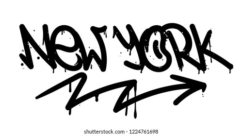 Decorative souvenir vandal lettering with famous city New york in Graffiti bombing style on wall using aerosol spray paint or marker Street style type lettering for poster cover print clothes pin.