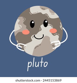 Decorative Space Print With Cute Planet Pluto Illustration For Children's Room In Scandinavian Style Space Theme.