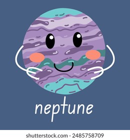 Decorative space print with cute planet Neptune.Illustration for children's room in Scandinavian style with space theme.