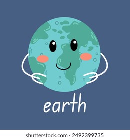 Decorative Space Print With Cute Planet Earth Illustration For Children's Room In Scandinavian Style Space-Themed.