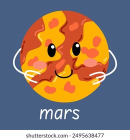 Decorative space print with cute planet Mars.Illustration for children's room in Scandinavian style with space theme. 