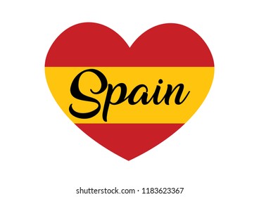 Decorative Spain Text on Heart Shape with the Colors of Spain Flag