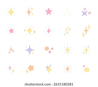 Decorative sparkling star set with different shapes for use in glowing and magical dreamy themed design projects for your creative illustrations