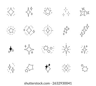Decorative sparkling star set with different shapes for use in glowing and magical dreamy themed design projects for your creative illustrations