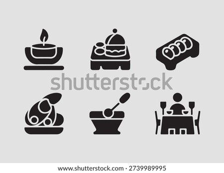 Decorative and specialty dining solid icons including cloche candle holder and table decor