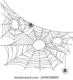 Red de araña decorativa. Silueta de telaraña de línea negra aislada sobre fondo blanco