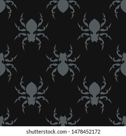 Decorative Spider on Dark Background Halloween Seamless Pattern