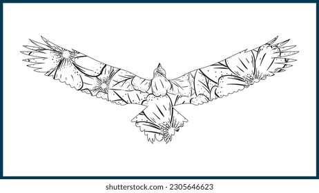 Alambres decorativos de esparcido volando página del libro de colorear el vector del águila de pájaro águila, alas aisladas de esparce de alas volando página de color águila.