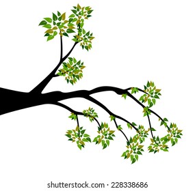 Decorative Spring Branch Tree Silhouette With Green Leaves