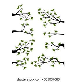 Decorative Spring Branch Tree Silhouette With Green Leaves
