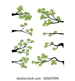 Decorative Spring Branch Tree Silhouette With Green Leaves