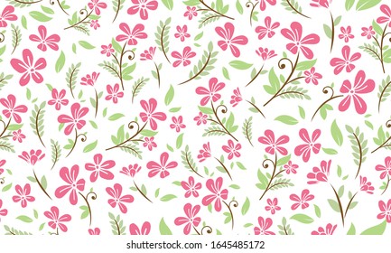 Decorative of spring floral pattern background, with simple leaf flower drawing.