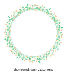 Decorative spring flower rim. Round botanical leafy and floral frame. Circular flowering wreath isolated vector illustration