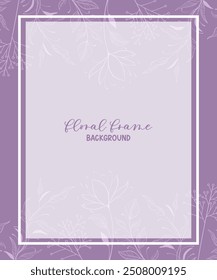 Decorative spring purple background with hand drawn flowers, branches with leaves for card invitation and wedding