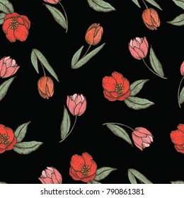 Decorative spring seamless with tulips