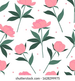 Decorative spring summer floral seamless pattern for print, textile, wallpaper. Hand drawn peonies flowers background.