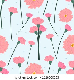 Decorative spring summer floral seamless pattern for print, textile, wallpaper. Hand drawn flowers background.