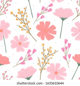 Decorative spring summer floral seamless pattern for print, textile, wallpaper. Hand drawn flowers background.