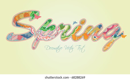 Decorative Spring Text with Transparency and Rainbow Colors