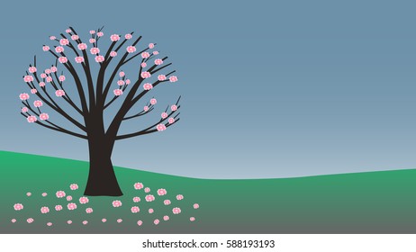 decorative spring vector background with tree in blossom