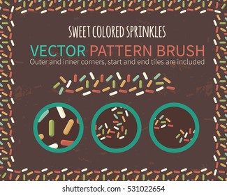 Decorative sprinkles vector brush with inner and outer corner tiles. Dividers, borders, ornaments. 

